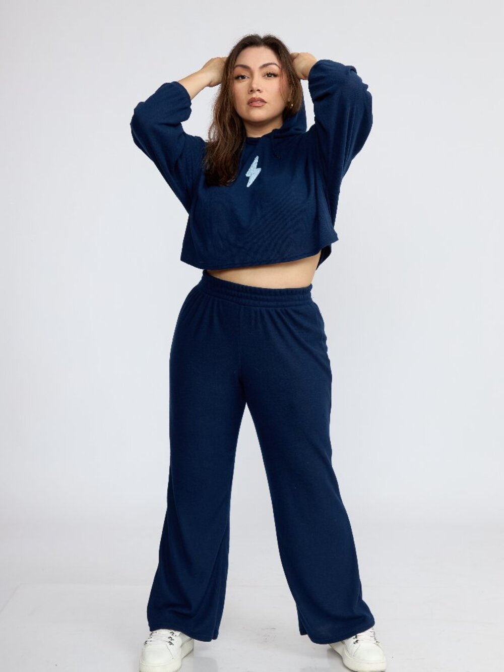Women's Two-Piece Lounge Set, Cropped Hoodie & Wide Leg Pants